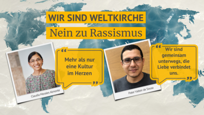 In der Kampagne der katholischen Kirche in Stuttgart zeigen Menschen unter dem Titel "Wir sind Weltkirche" Gesicht gegen Fremdenfeindlichkeit.  